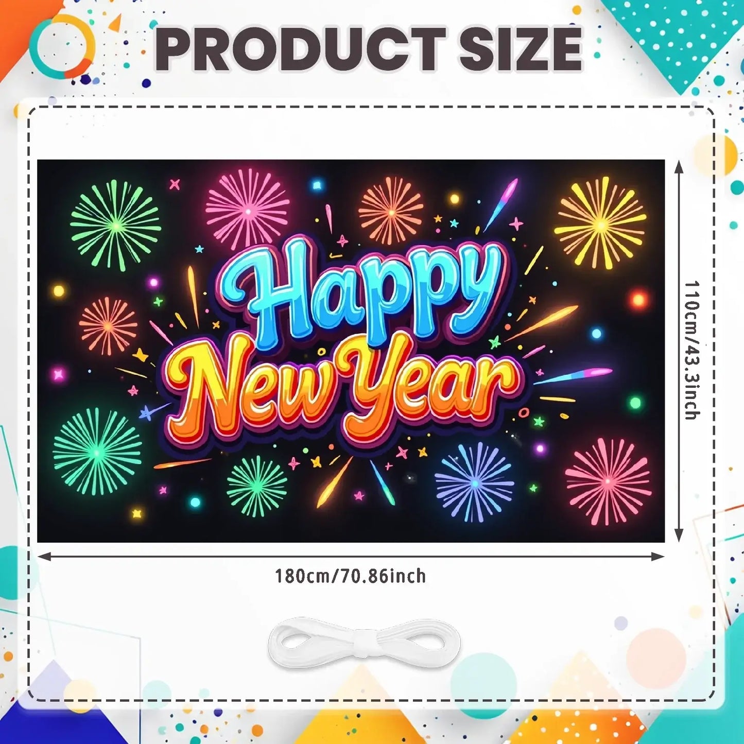 Happy New Year 2026 Photo Backdrop Banner - Party Background Decoration 180x110cm