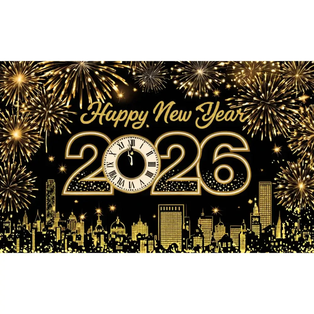 Happy New Year 2026 Photo Backdrop Banner - Party Background Decoration 180x110cm