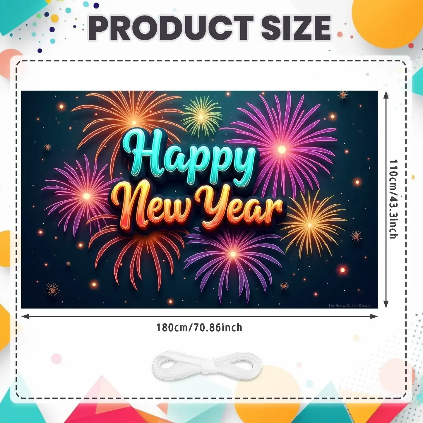 Happy New Year 2026 Photo Backdrop Banner - Party Background Decoration 180x110cm