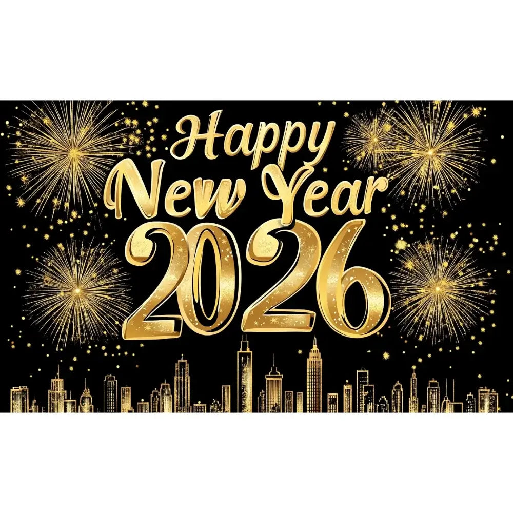 Happy New Year 2026 Photo Backdrop Banner - Party Background Decoration 180x110cm