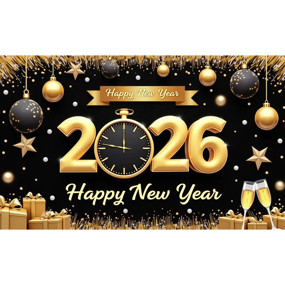 Happy New Year 2026 Photo Backdrop Banner - Party Background Decoration 180x110cm