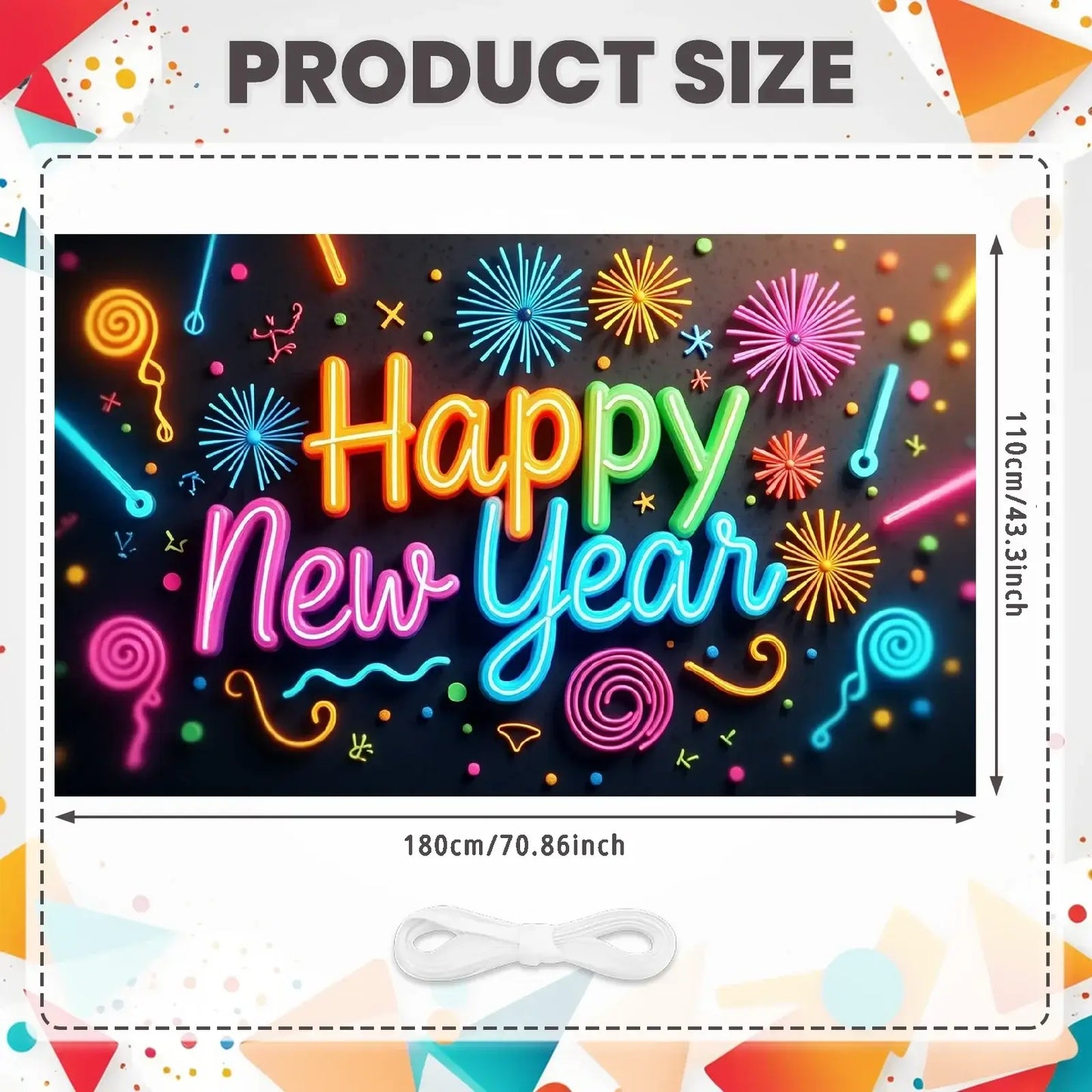 Happy New Year 2026 Photo Backdrop Banner - Party Background Decoration 180x110cm