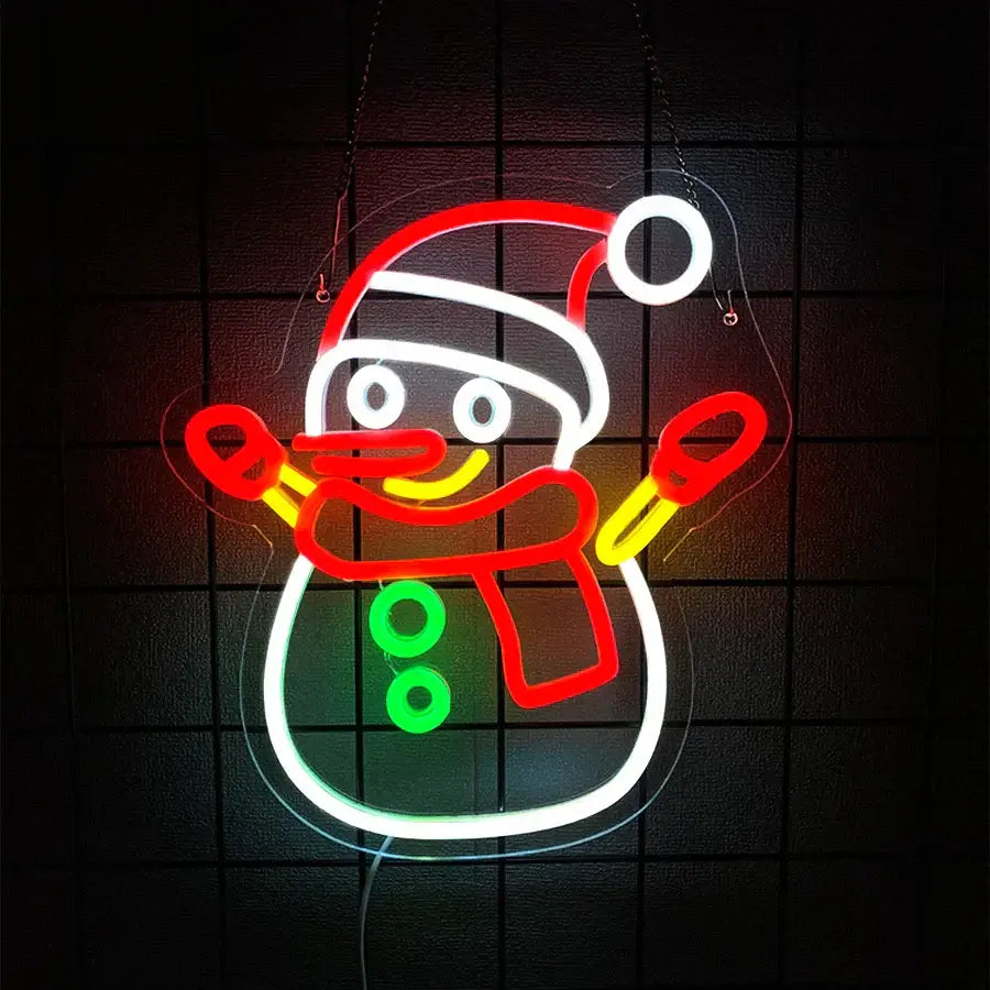 Happy New Year Neon Sign - USB Powered Snowman LED Light for Party Decor