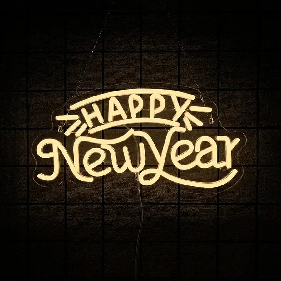 Happy New Year Neon Sign - USB Powered Snowman LED Light for Party Decor