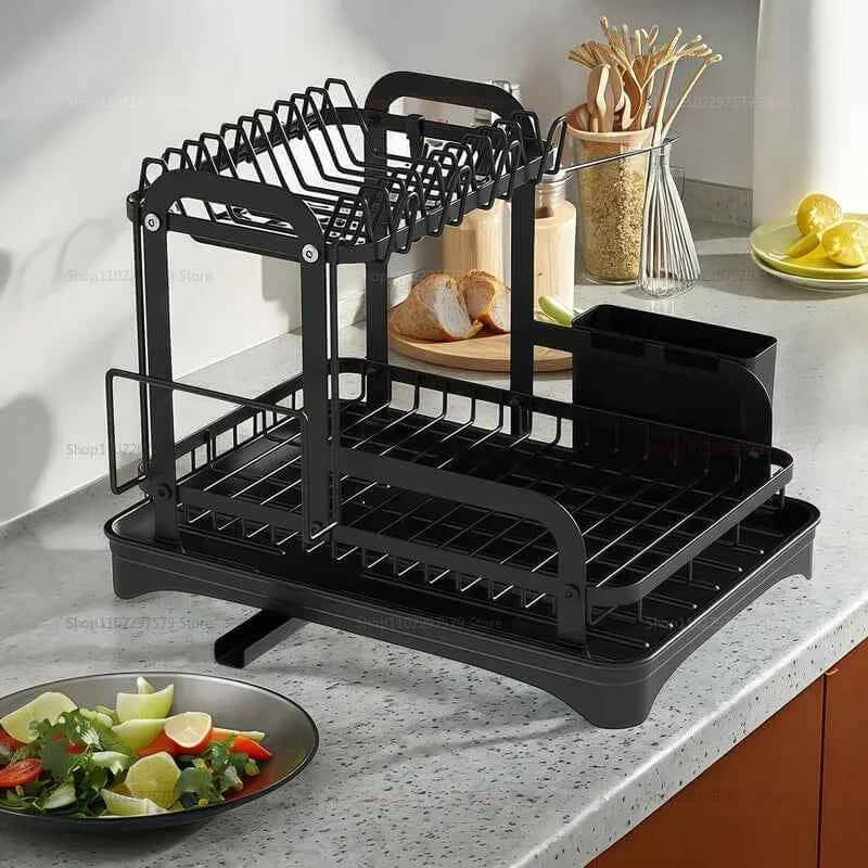 Kitchen Dish Storage Rack Multifunctional Countertop Organizer with Drainer for Bowls and Utensils Space Saving Home Essentials