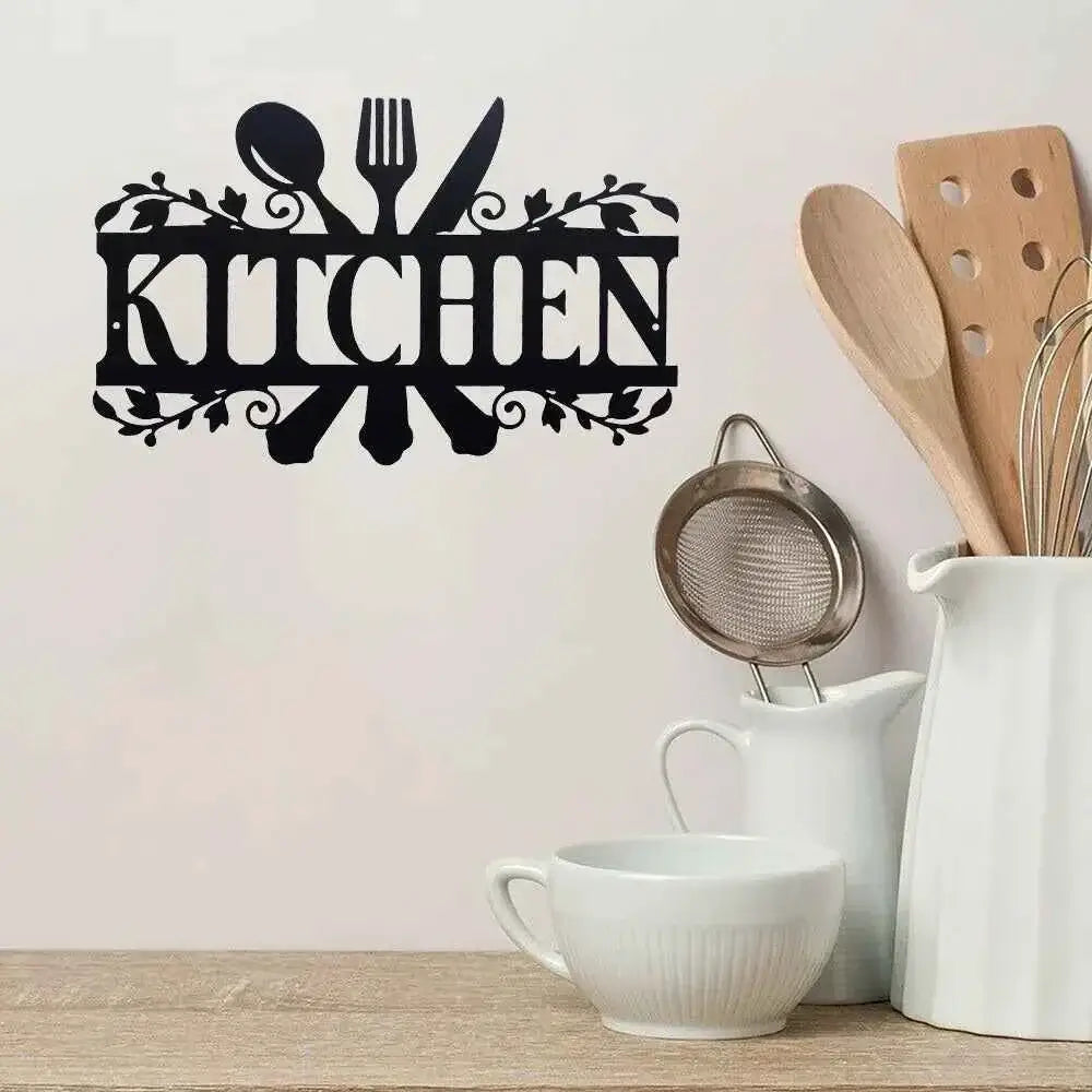 Kitchen Metal Wall Sign - Rustic Black Letter Plaque for Dining Room