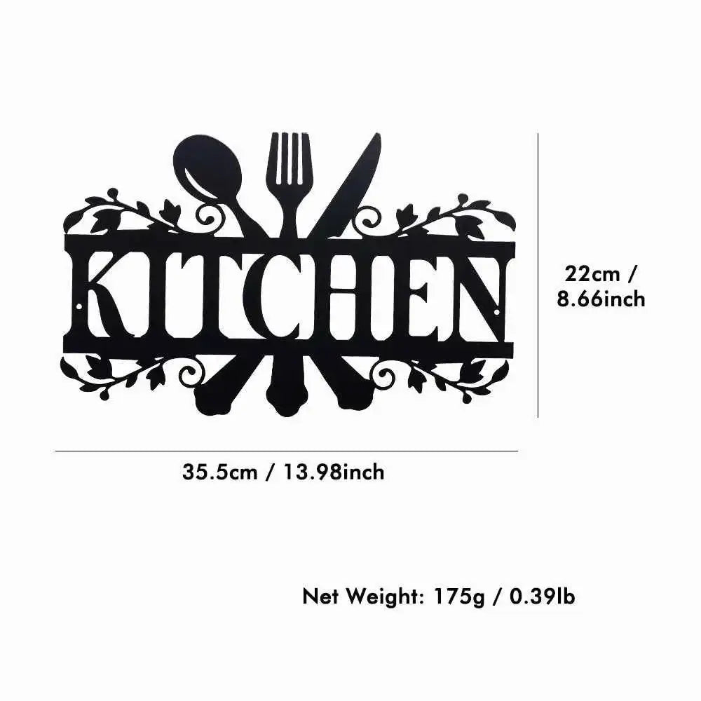Kitchen Metal Wall Sign - Rustic Black Letter Plaque for Dining Room