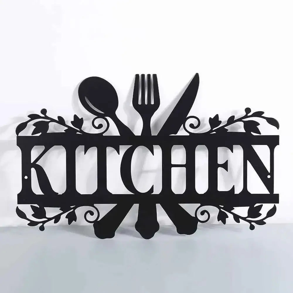 Kitchen Metal Wall Sign - Rustic Black Letter Plaque for Dining Room