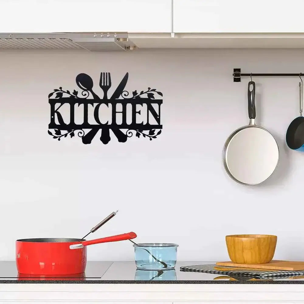 Kitchen Metal Wall Sign - Rustic Black Letter Plaque for Dining Room