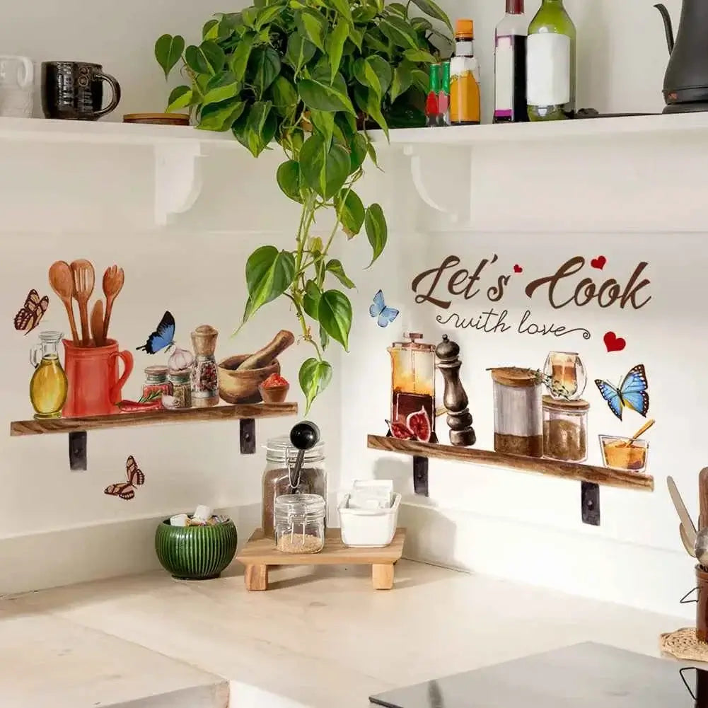 Kitchen Supplies Pattern Wall Sticker - Restaurant Decor Mural (83×64cm)