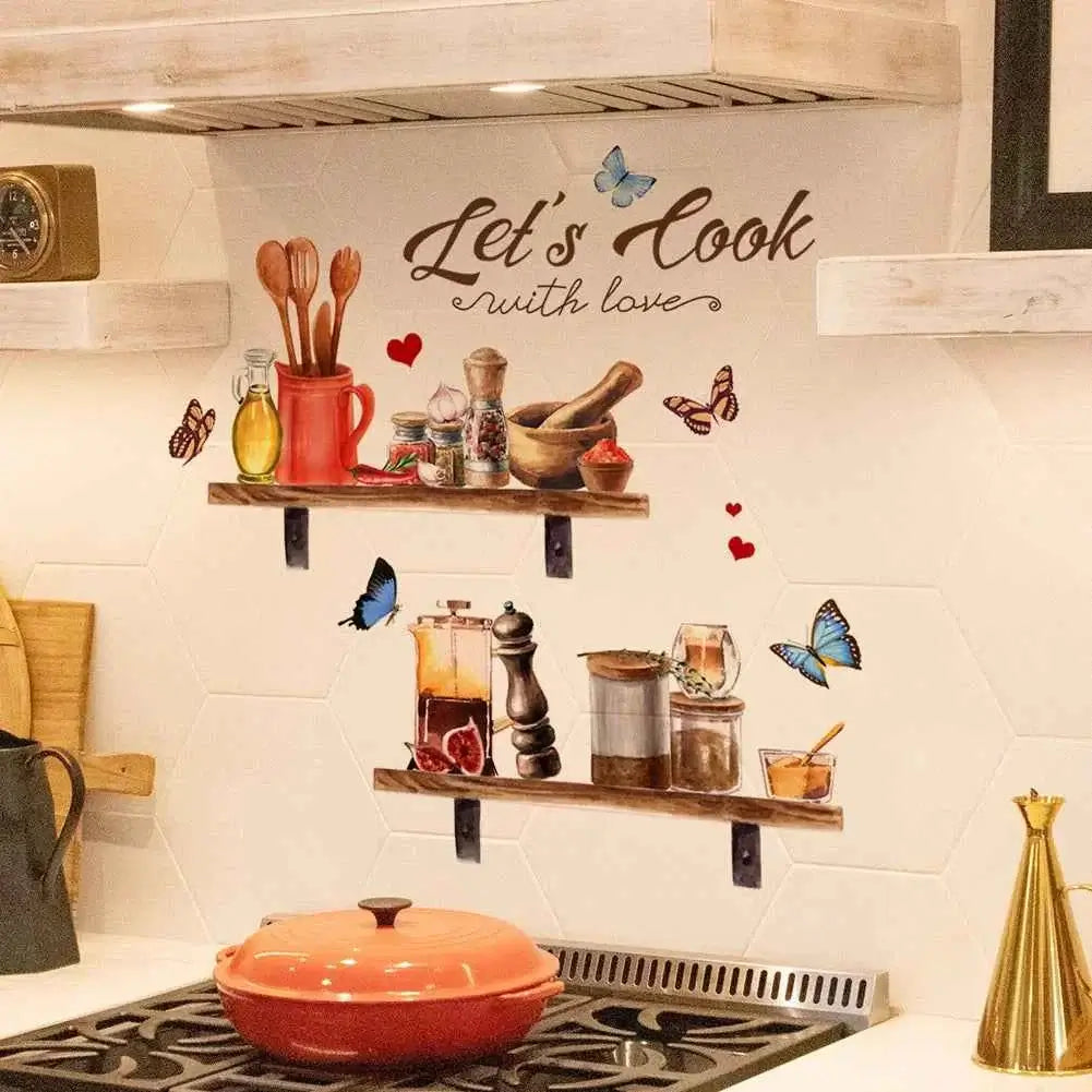 Kitchen Supplies Pattern Wall Sticker - Restaurant Decor Mural (83×64cm)