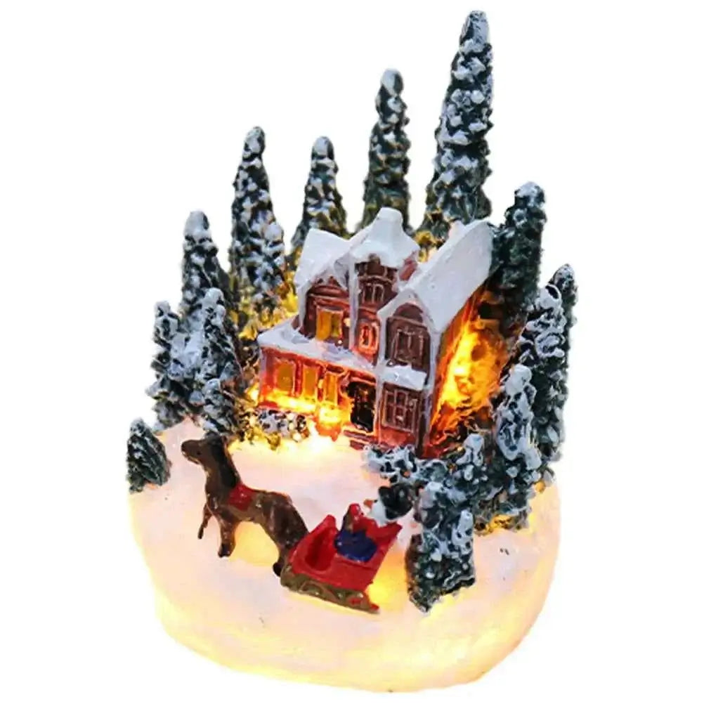 Lighted Christmas Village House - Miniature Figurine Centerpiece for Dining Table & Xmas Party Decor