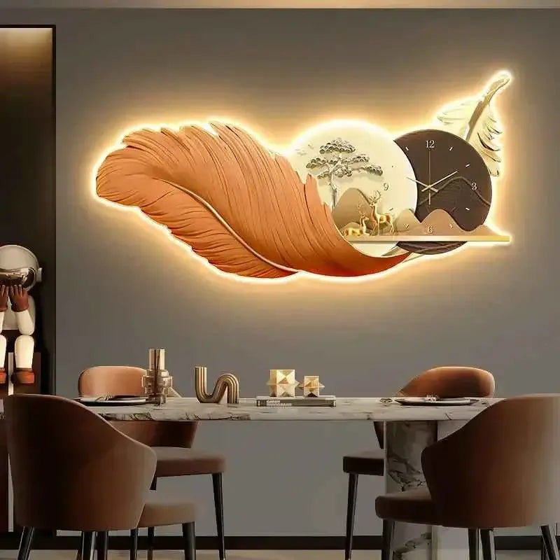 Modern Feather Wall Decor Deer Living Room Luxury Wall Accents Coffee Bar Art Home Mural Elegant Room Ornaments Accessories