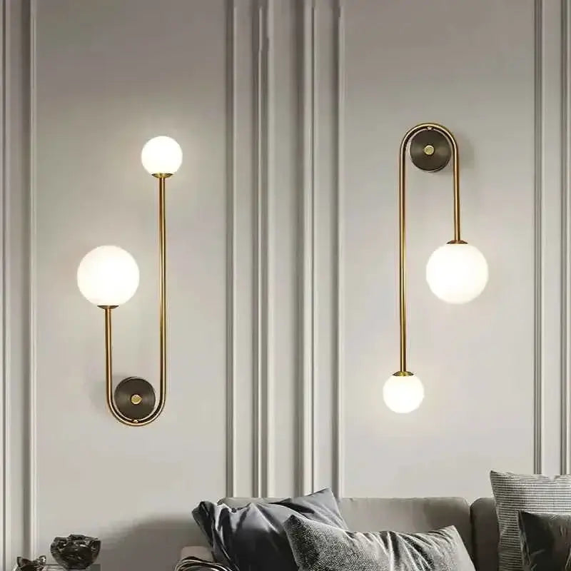 Modern Gold LED Wall Light - Glass Ball Bedside Sconce Lamp for Bedroom