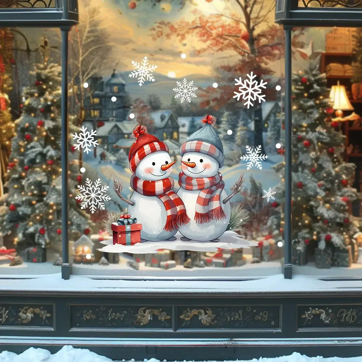 New Year 2026 Window Stickers - Cartoon Snowman & Snowflakes Self-Adhesive Christmas Decals