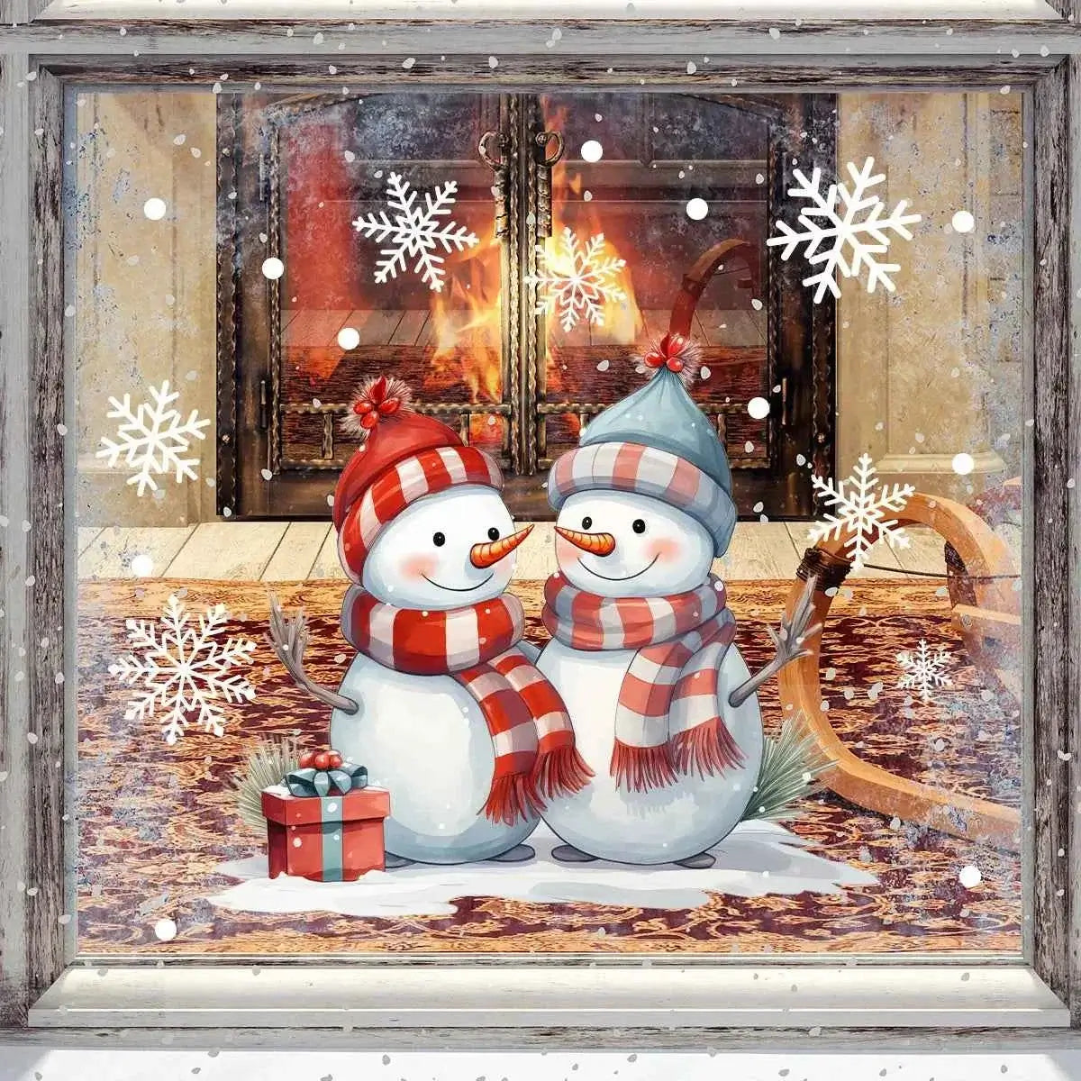 New Year 2026 Window Stickers - Cartoon Snowman & Snowflakes Self-Adhesive Christmas Decals