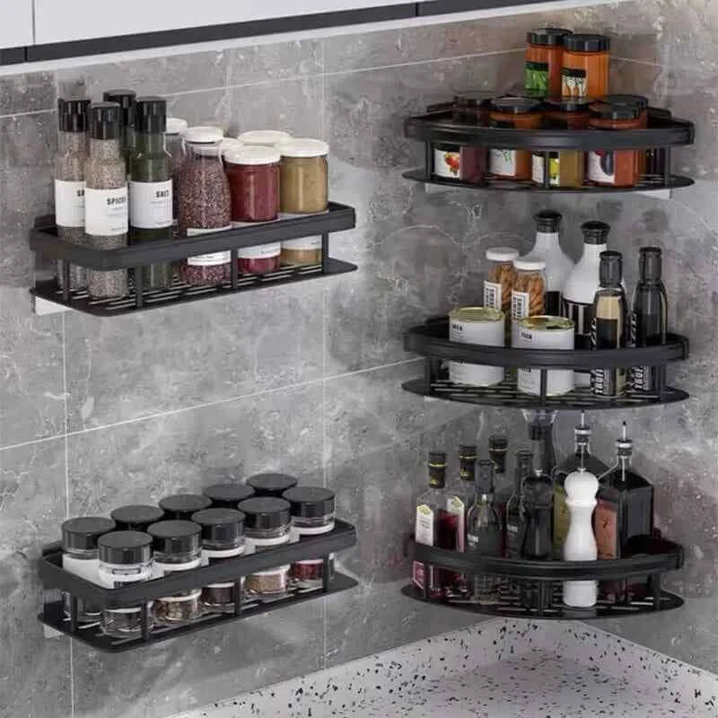 No-Drill Bathroom Corner Shelf - Wall Mount Storage Rack Organizer