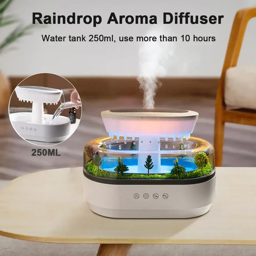 Raindrop Humidifier - LED Light & White Noise Essential Oil Diffuser