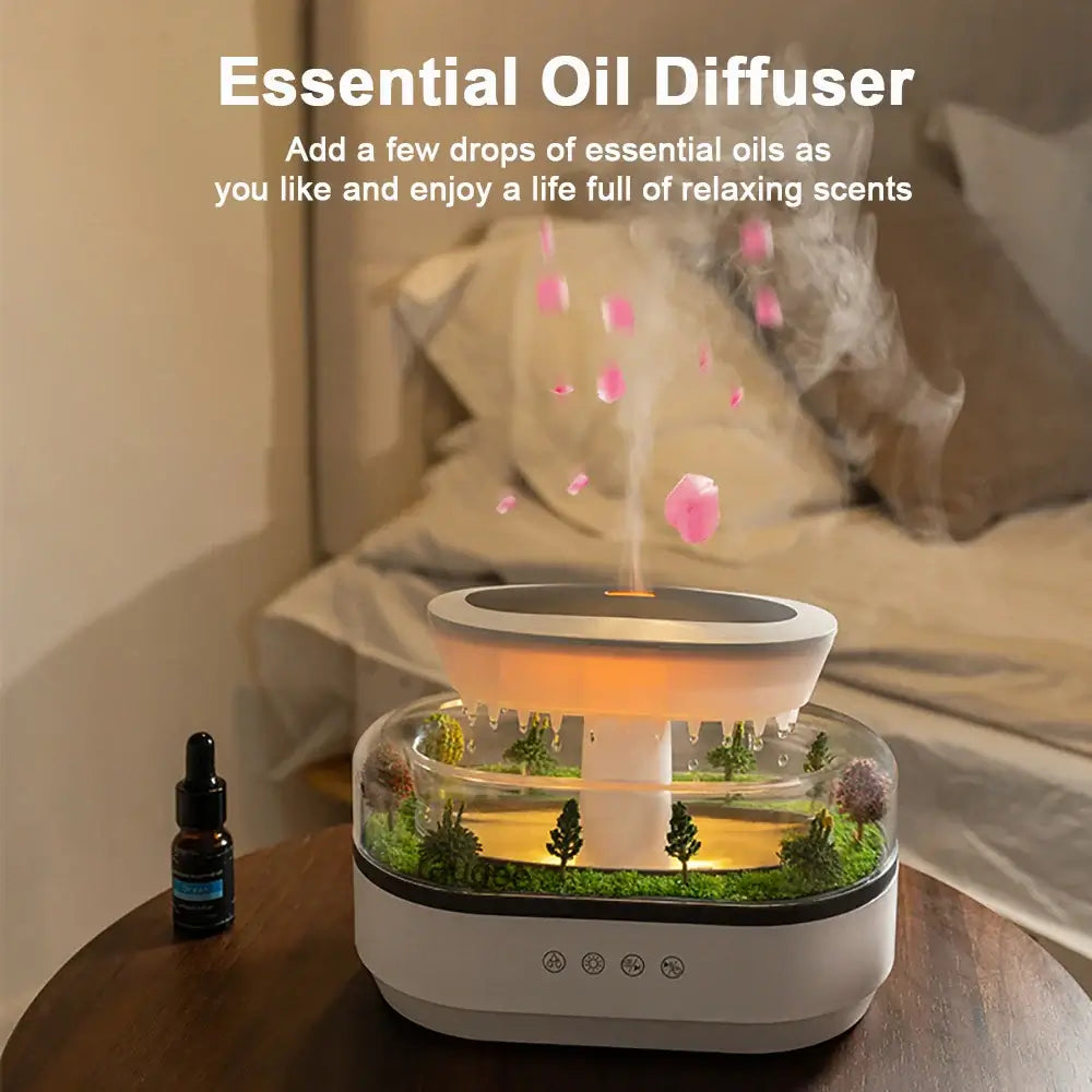 Raindrop Humidifier - LED Light & White Noise Essential Oil Diffuser