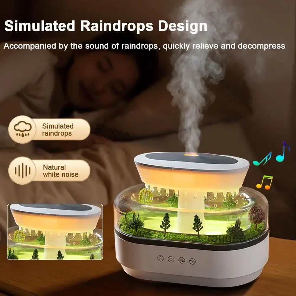 Raindrop Humidifier - LED Light & White Noise Essential Oil Diffuser