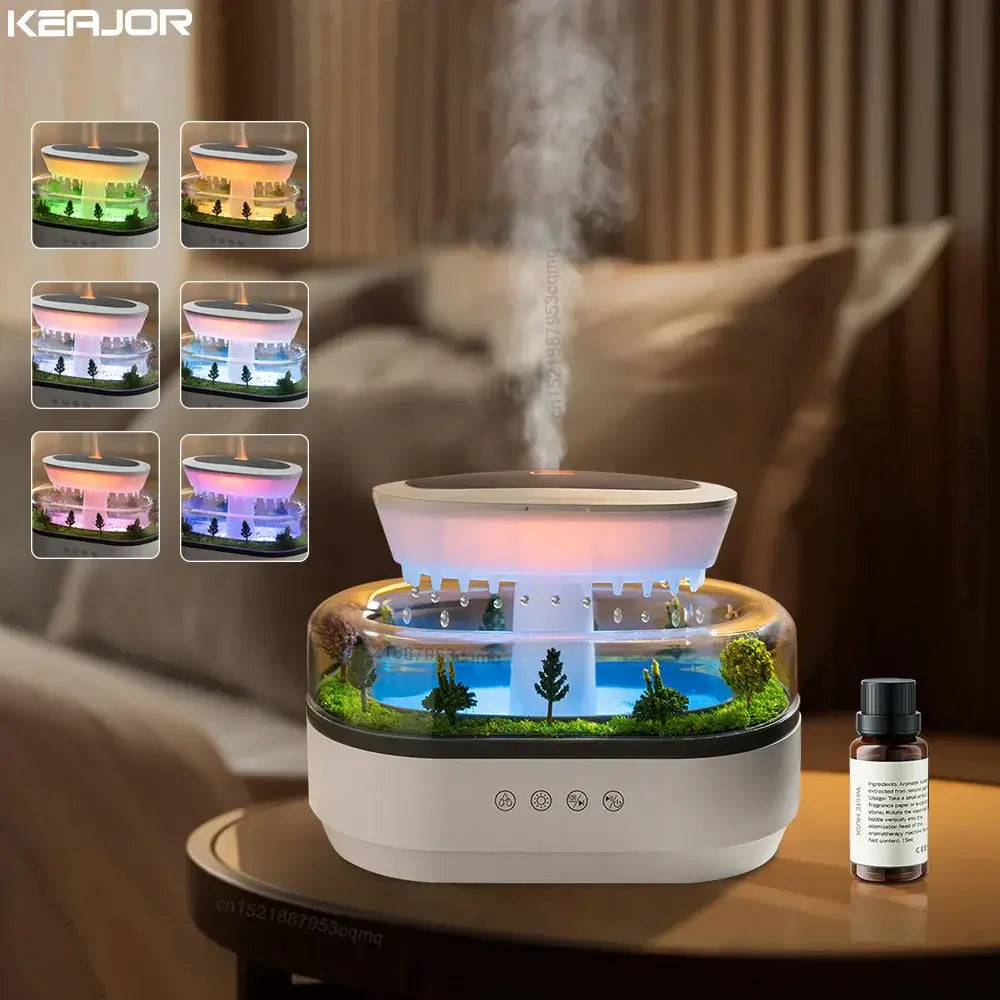 Raindrop Humidifier - LED Light & White Noise Essential Oil Diffuser