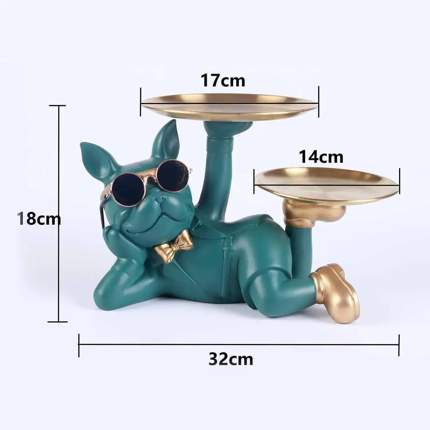 Resin Dog Statue French Bulldog Figurine Sculptures Modern Desk Decor Storage with 2 Trays Office Home Living Room Decoration
