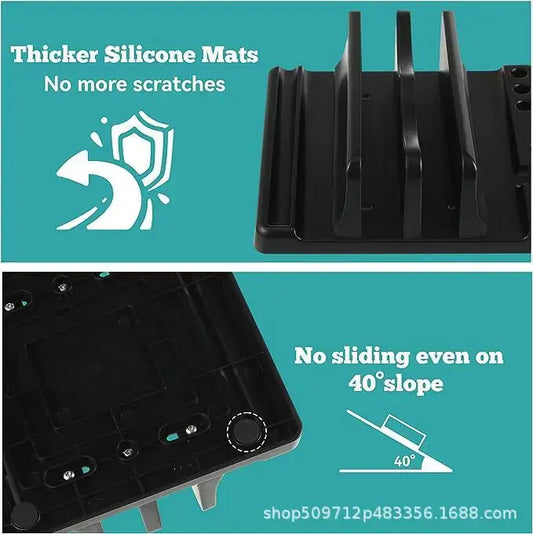 Vertical Laptop Stand - Space-Saving Desktop Organizer with Adjustable Width