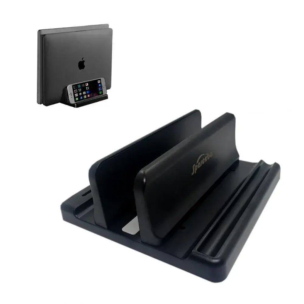 Vertical Laptop Stand - Space-Saving Desktop Organizer with Adjustable Width