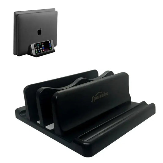 Vertical Laptop Stand - Space-Saving Desktop Organizer with Adjustable Width