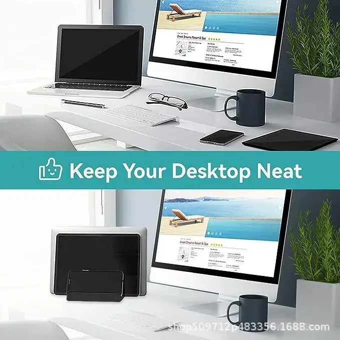 Vertical Laptop Stand - Space-Saving Desktop Organizer with Adjustable Width
