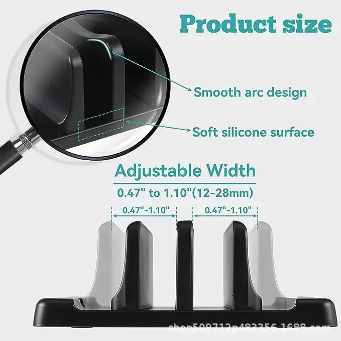 Vertical Laptop Stand - Space-Saving Desktop Organizer with Adjustable Width