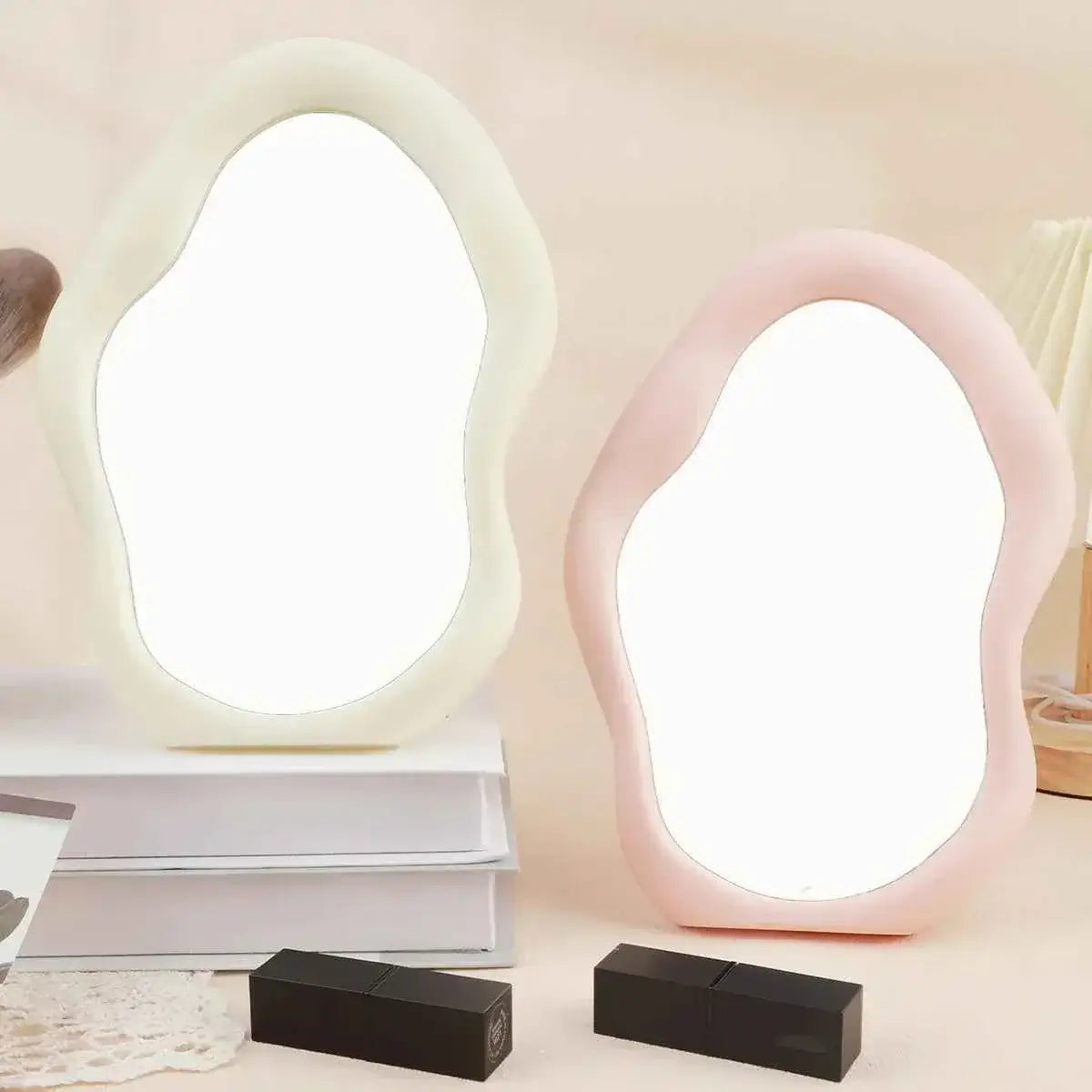 Wave Design Makeup Mirror - Decorative Tabletop Mirror for Bedroom & Desk