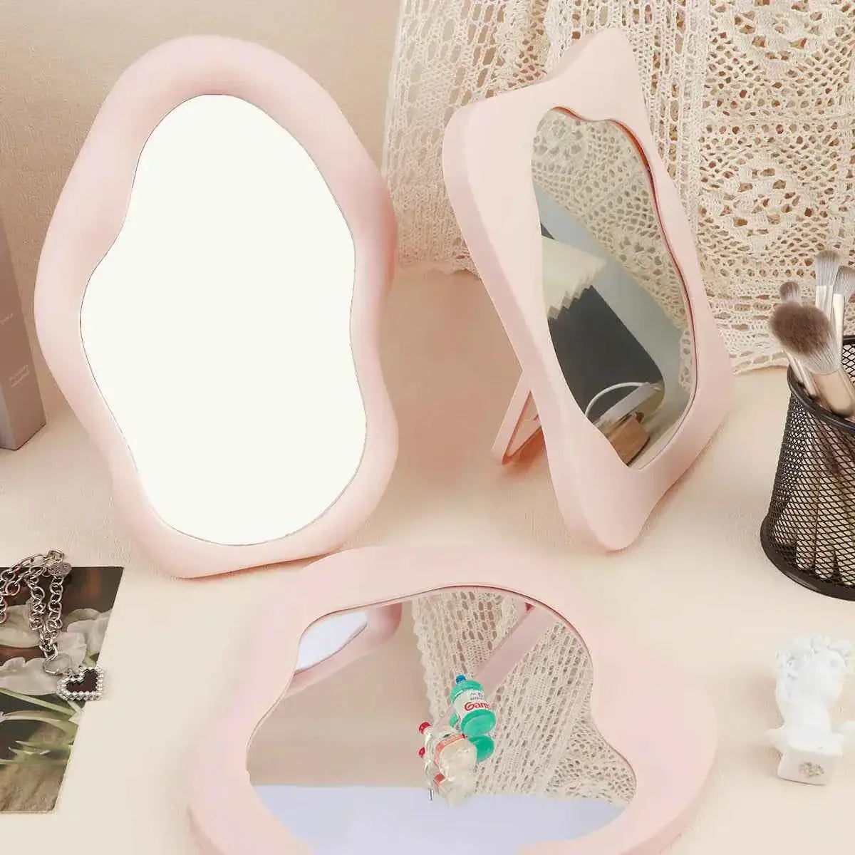 Wave Design Makeup Mirror - Decorative Tabletop Mirror for Bedroom & Desk