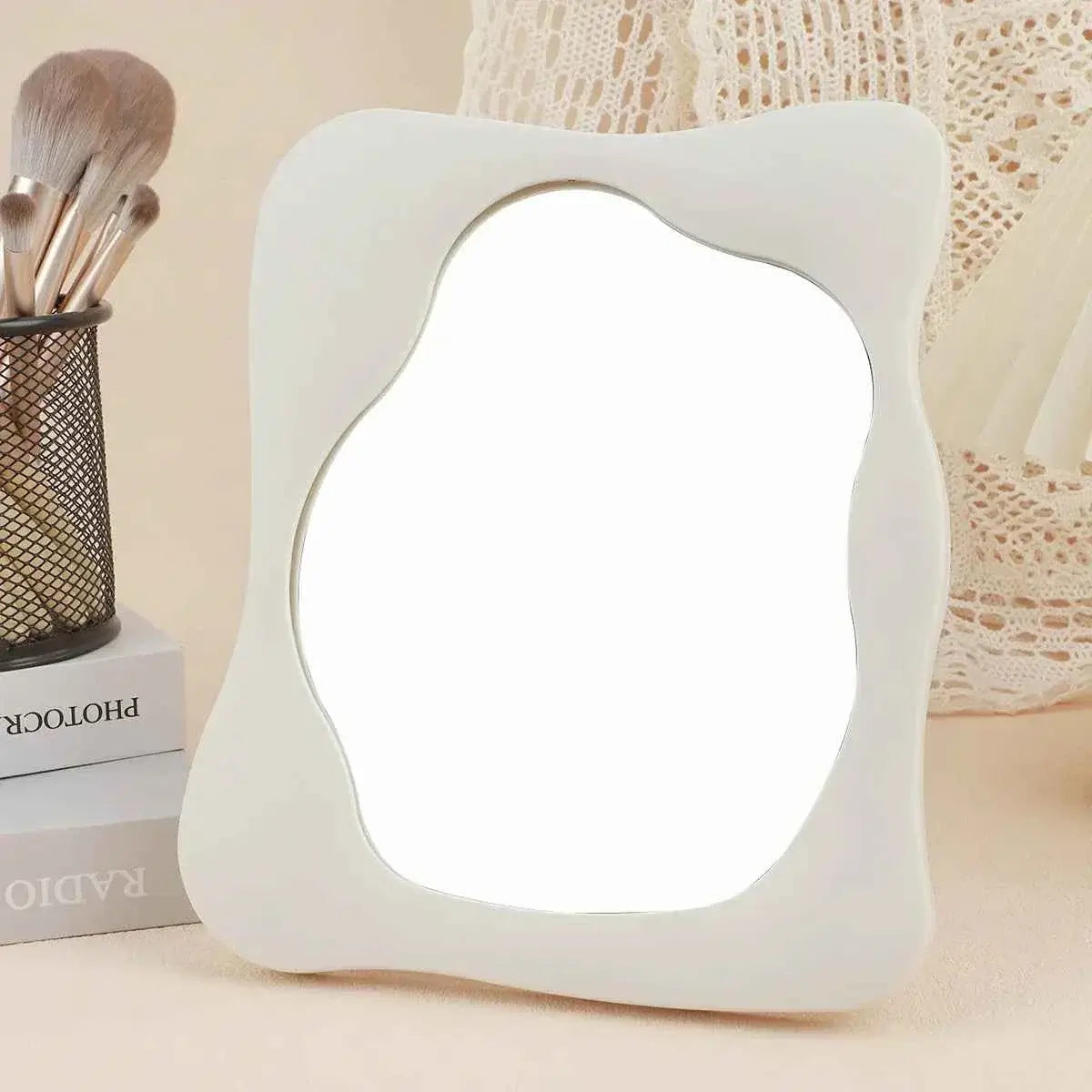 Wave Design Makeup Mirror - Decorative Tabletop Mirror for Bedroom & Desk