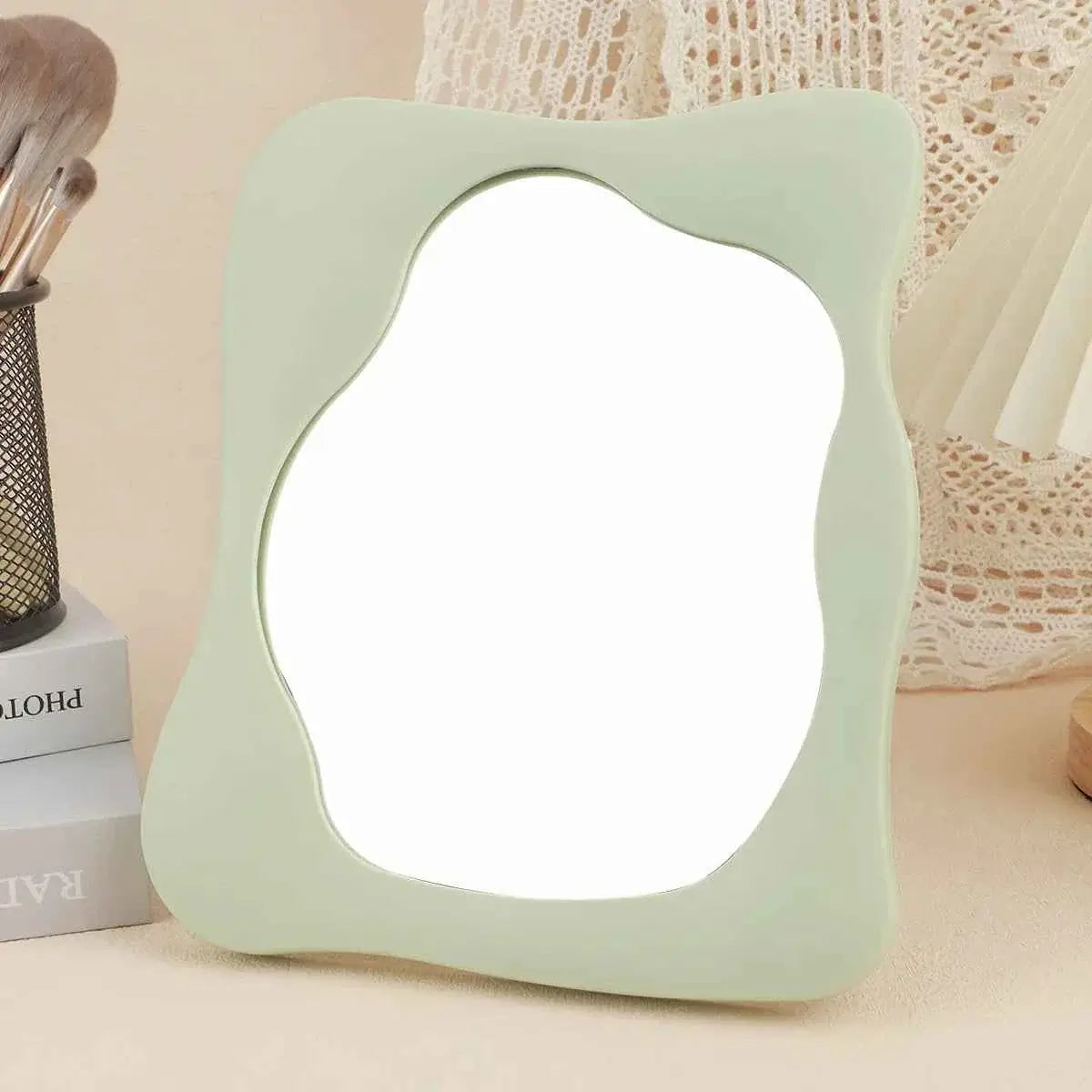 Wave Design Makeup Mirror - Decorative Tabletop Mirror for Bedroom & Desk