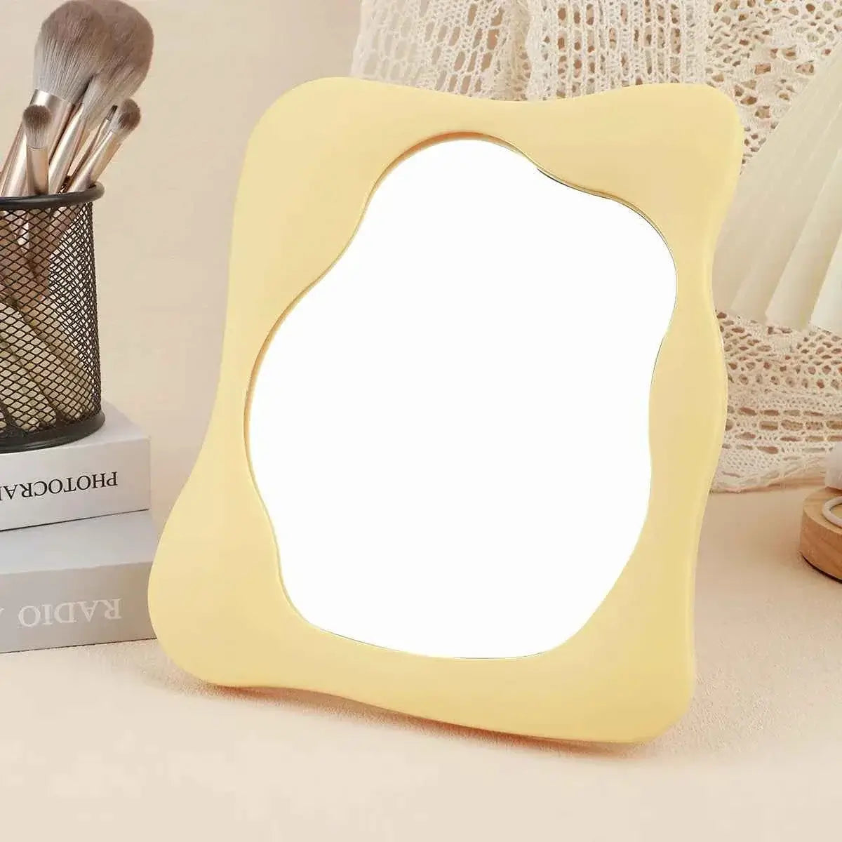 Wave Design Makeup Mirror - Decorative Tabletop Mirror for Bedroom & Desk