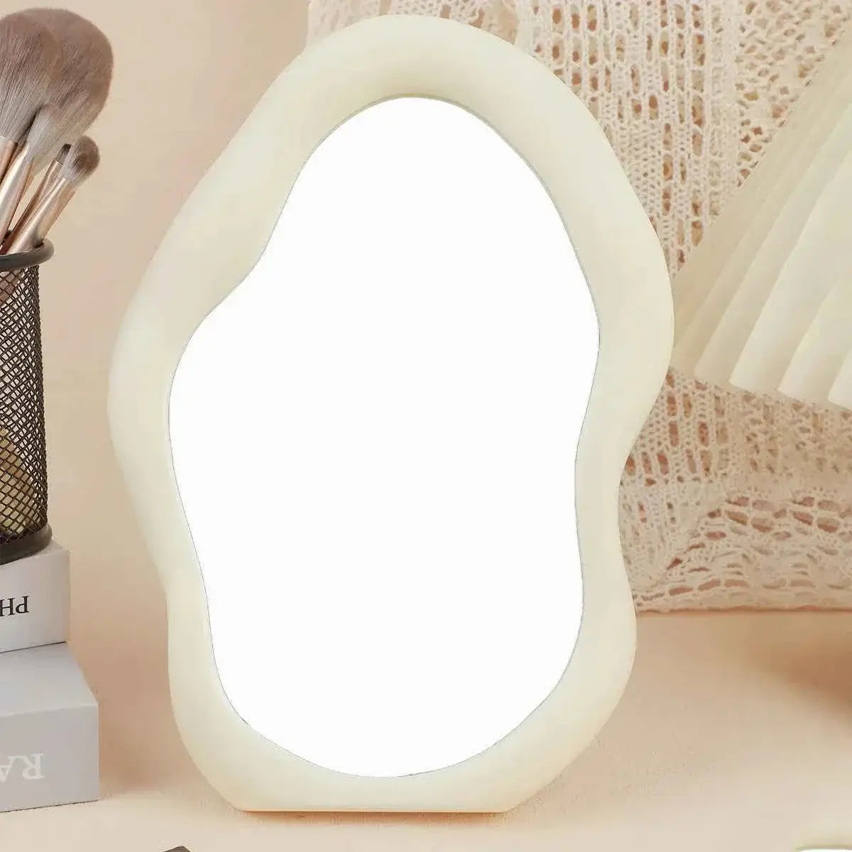 Wave Design Makeup Mirror - Decorative Tabletop Mirror for Bedroom & Desk