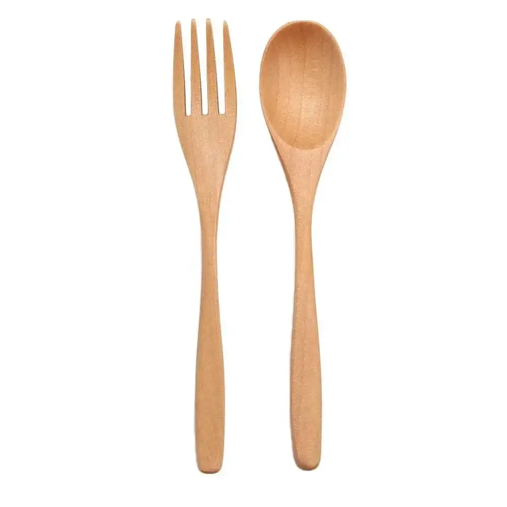 Wooden Spoon & Fork Set - Natural Kitchen Utensils for Dining