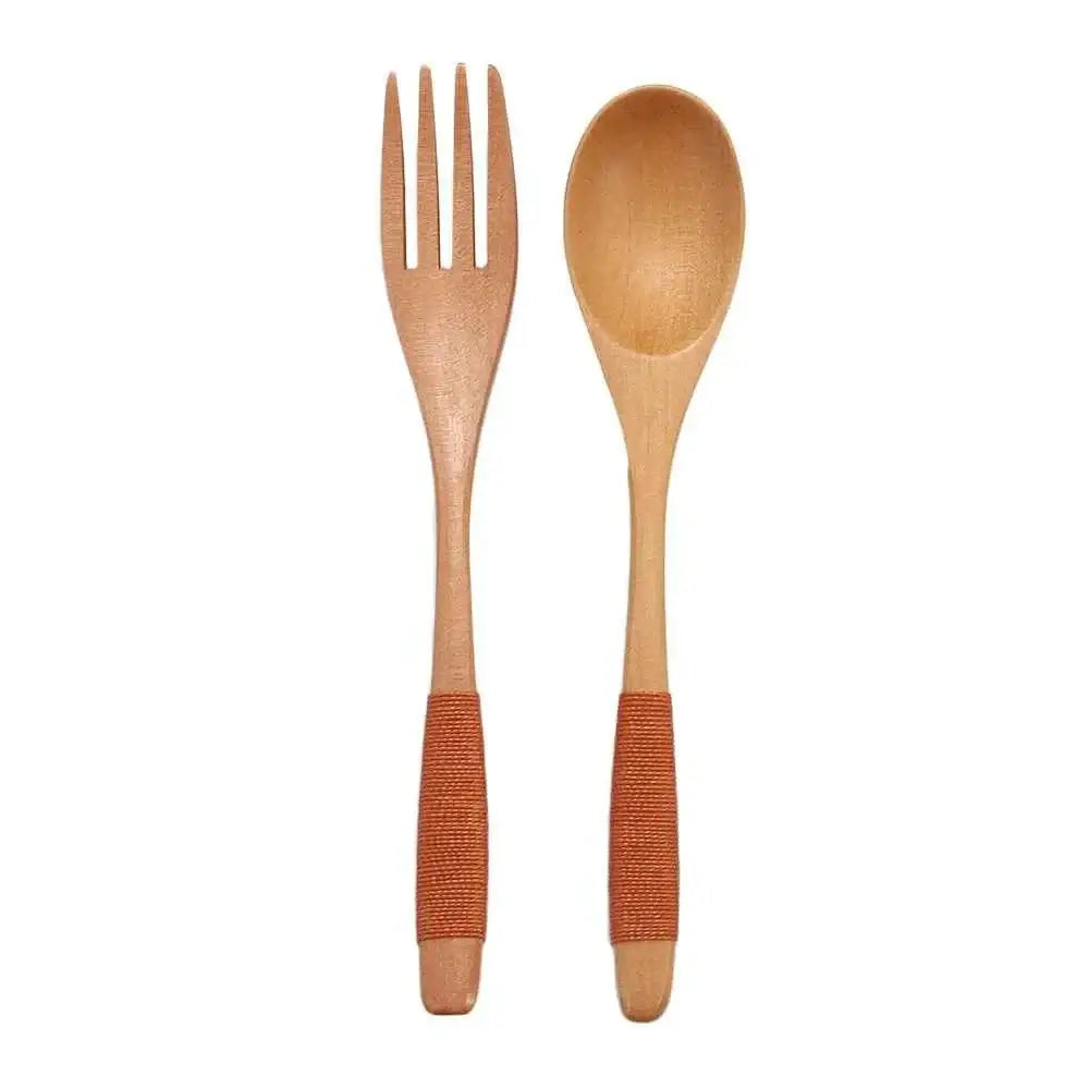 Wooden Spoon & Fork Set - Natural Kitchen Utensils for Dining