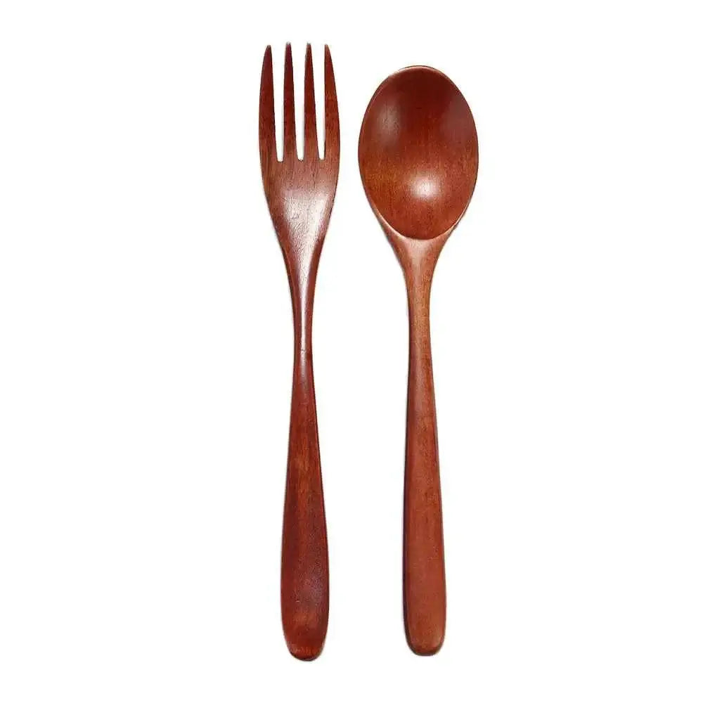 Wooden Spoon & Fork Set - Natural Kitchen Utensils for Dining